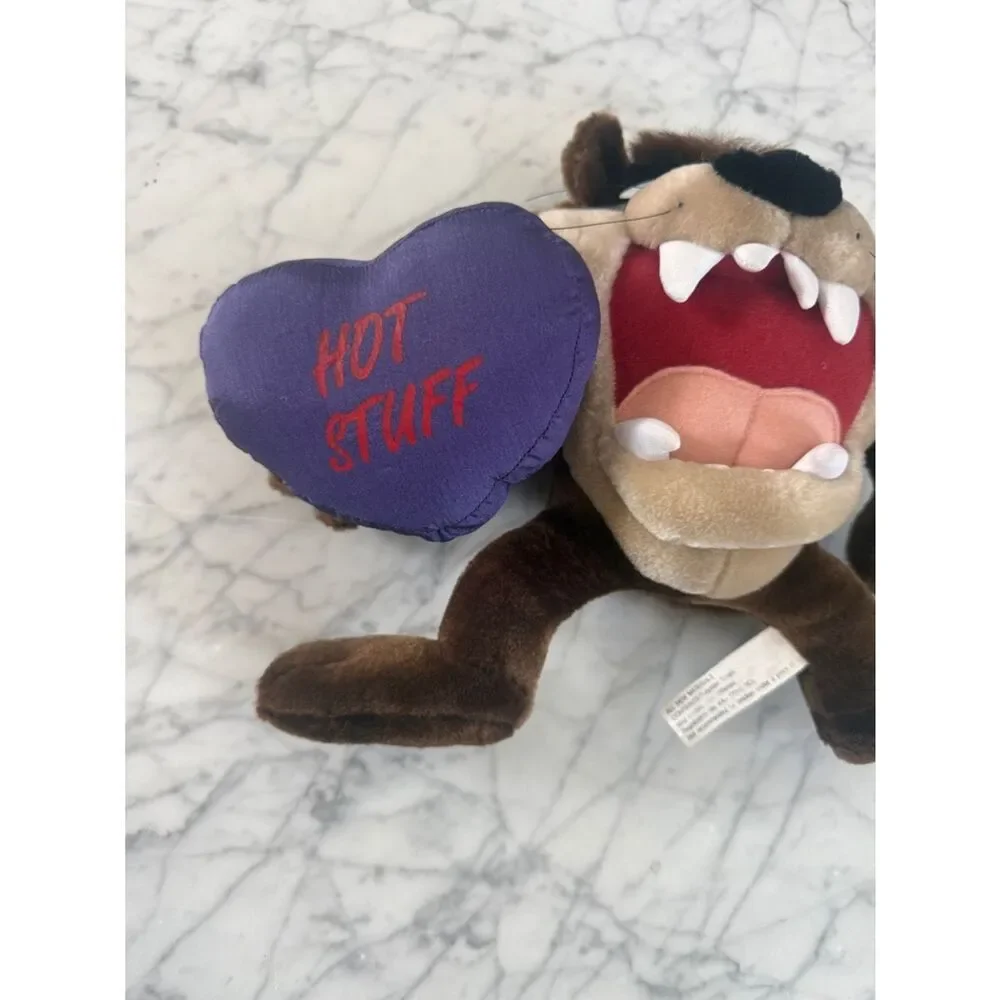 NWT 1990s Tasmanian Devil Looney Tunes Plush Purple 'Hot Stuff' Heart